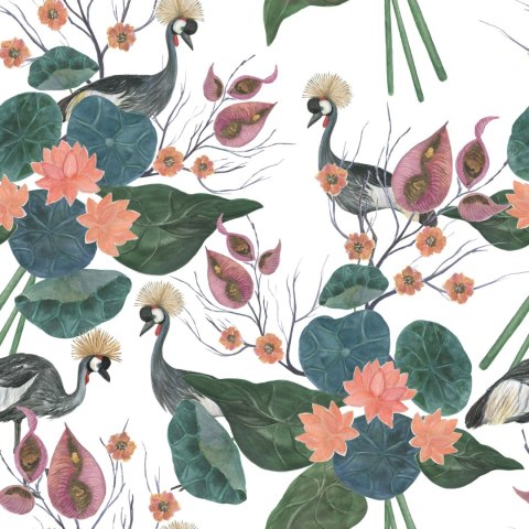 Tapeta - Żurawie Pośród Kwiatów