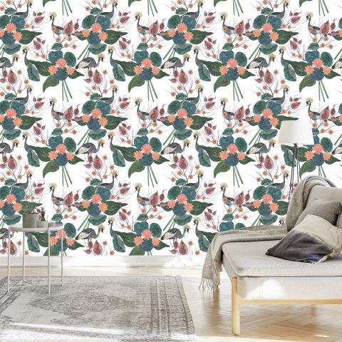 Tapeta - Żurawie Pośród Kwiatów