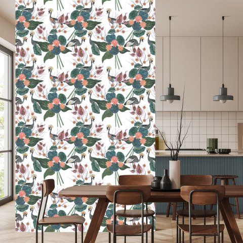 Tapeta - Żurawie Pośród Kwiatów