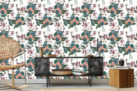 Tapeta - Żurawie Pośród Kwiatów