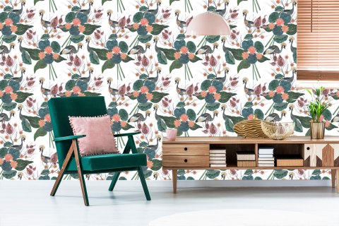 Tapeta - Żurawie Pośród Kwiatów