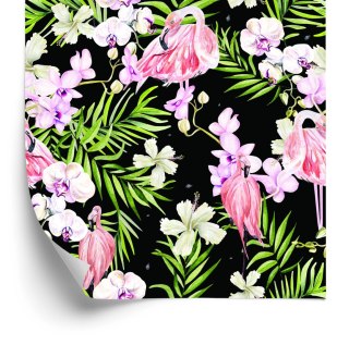Tapeta Do Salonu, Flamingi, Kwiaty, Liście, Zieleń