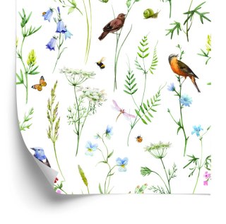 Tapeta Do Salonu Ptaki Kwiaty Liście Natura Motyle