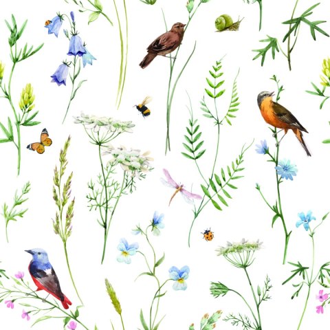 Tapeta Do Salonu Ptaki Kwiaty Liście Natura Motyle