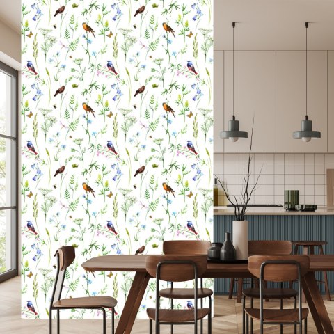 Tapeta Do Salonu Ptaki Kwiaty Liście Natura Motyle