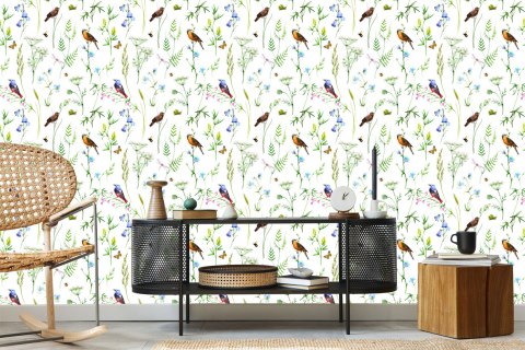 Tapeta Do Salonu Ptaki Kwiaty Liście Natura Motyle