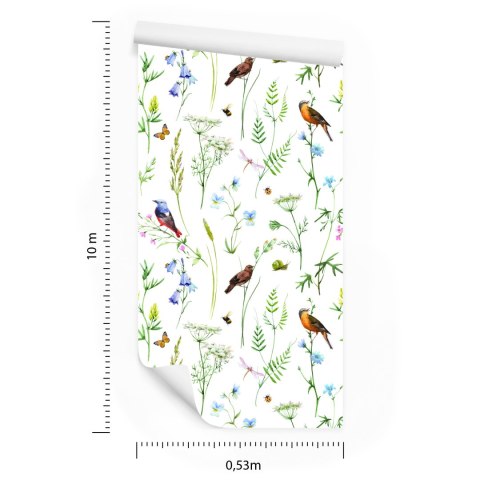 Tapeta Do Salonu Ptaki Kwiaty Liście Natura Motyle