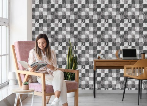 Tapeta Modernistyczna Szara Krata Na Wzór Marmuru Tapeta Modernistyczna Szara Krata Na Wzór Marmuru