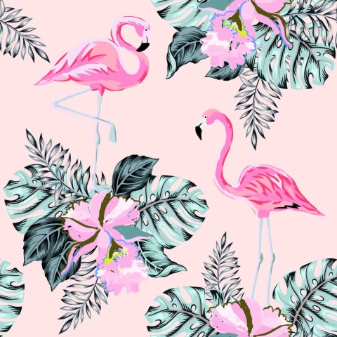 Tapeta Flamingi I Liście