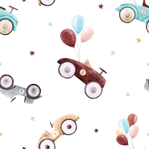 Tapeta Dla Dzieci - Samochody Retro Malowane Akwarelą Tapeta Dla Dzieci - Samochody Retro Malowane Akwarelą