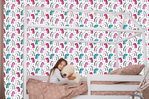 Tapeta Dla Dzieci W Kolorowe Dinozaury, Kropki