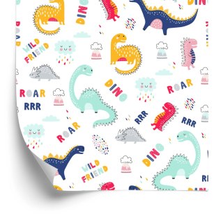 Tapeta Do Pokoju Dziecka Kolorowe Dinozaury Chmury