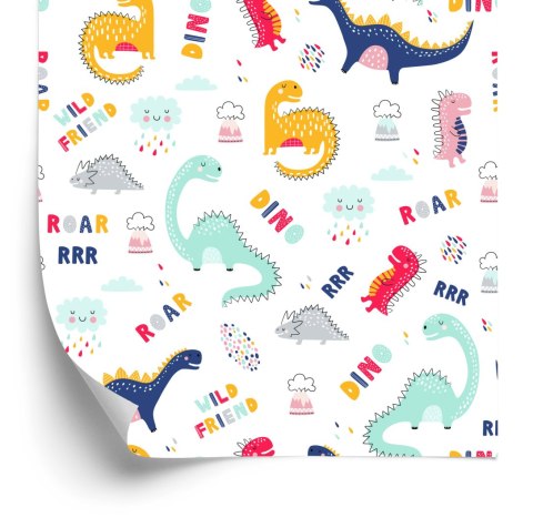 Tapeta Do Pokoju Dziecka Kolorowe Dinozaury Chmury