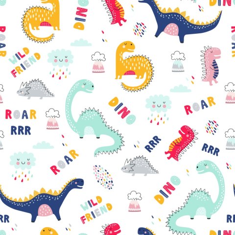 Tapeta Do Pokoju Dziecka Kolorowe Dinozaury Chmury