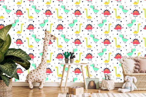 Tapeta Do Pokoju Dziecka Kolorowe Dinozaury Kropki Tapeta Do Pokoju Dziecka Kolorowe Dinozaury Kropki