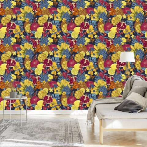 Tapeta Egzotyczne Owoce, Kwiaty I Ptaki