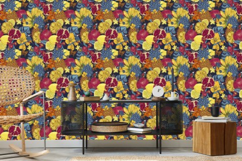 Tapeta Egzotyczne Owoce, Kwiaty I Ptaki