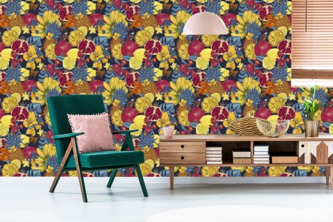 Tapeta Egzotyczne Owoce, Kwiaty I Ptaki