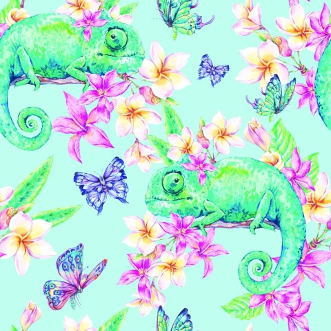 Tapeta Kameleony, Motyle I Kwiaty