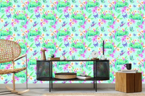 Tapeta Kameleony, Motyle I Kwiaty