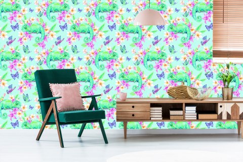 Tapeta Kameleony, Motyle I Kwiaty