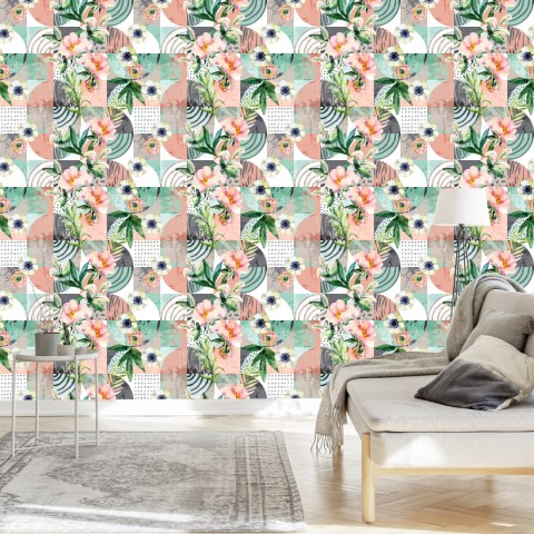 Tapeta Modernistyczny Kwiatowy Patchwork