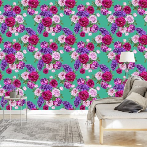 Tapeta Piękne Kolorowe Róże I Bzy