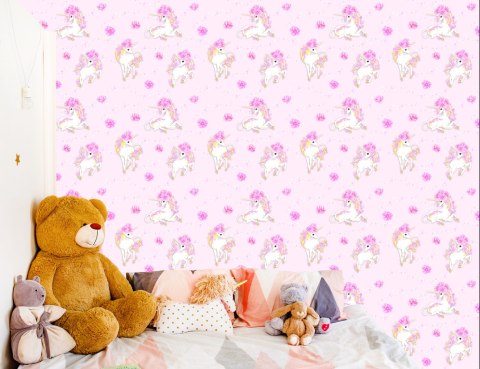 Tapeta Dla Dzieci - Piękne Jednorożce I Kwiaty