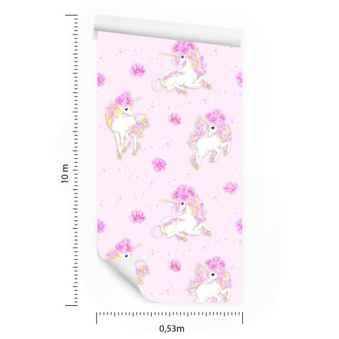 Tapeta Dla Dzieci - Piękne Jednorożce I Kwiaty