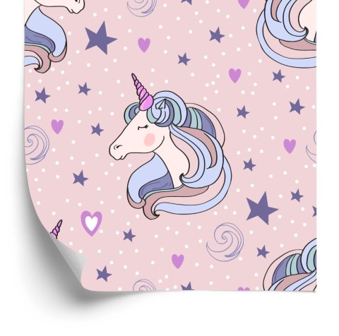 Tapeta Dla Dzieci - Śpiące Jednorożce Na Tle Gwiazd I Serduszek
