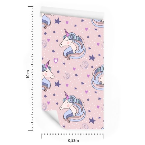 Tapeta Dla Dzieci - Śpiące Jednorożce Na Tle Gwiazd I Serduszek