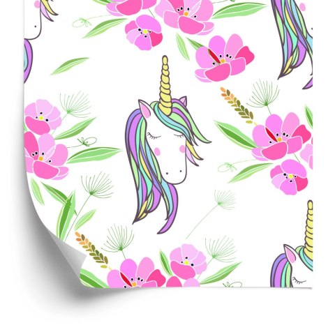 Tapeta Dla Dzieci - Śpiące Jednorożce Na Tle Kwiatów