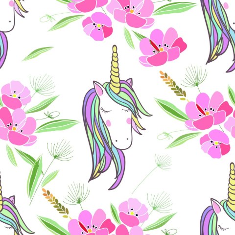 Tapeta Dla Dzieci - Śpiące Jednorożce Na Tle Kwiatów