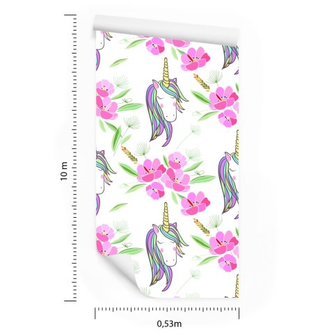 Tapeta Dla Dzieci - Śpiące Jednorożce Na Tle Kwiatów