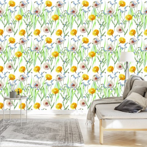 Tapeta Dmuchawce I Kwiaty Polne