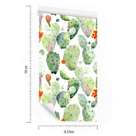 Tapeta Kaktusy Z Plamami I Kwiatami