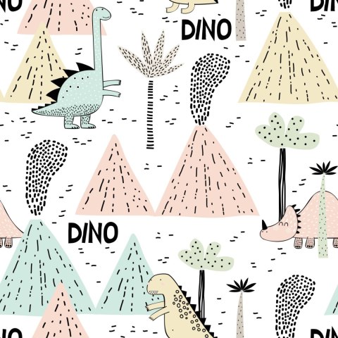 Tapeta Dla Chłopca, Dinozaury, Pastelowe Wulkany Tapeta Dla Chłopca, Dinozaury, Pastelowe Wulkany