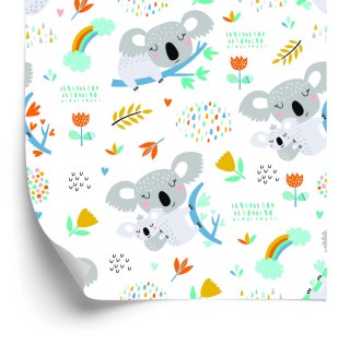 Tapeta Dla Chłopca, Koala, Tęcza, Chmury, Kwiaty