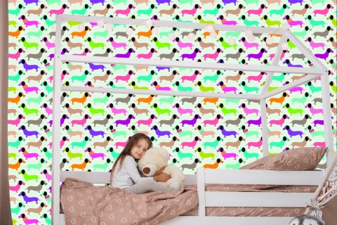 Tapeta Kolorowe Pieski, Jamniki, Pokój Dziewczynki Tapeta Kolorowe Pieski, Jamniki, Pokój Dziewczynki