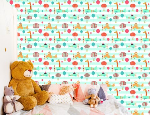 Tapeta Balony Samoloty Zwierzątka, Pokój Dziecięcy