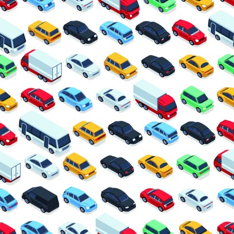 Tapeta Dla Dzieci - Kolorowe Samochody, Ciężarówki I Autobusy