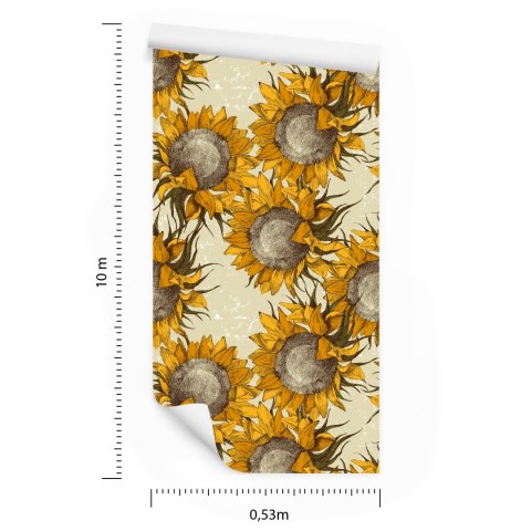 Tapeta Kwiaty Słonecznika W Stylu Vintage
