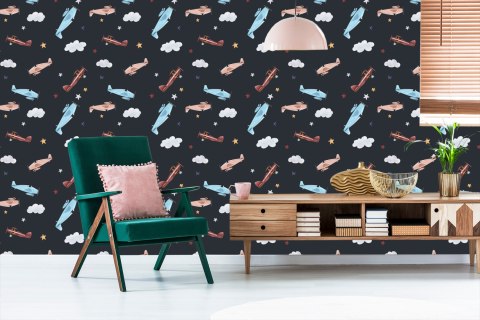 Tapeta Retro Samoloty Malowane Akwarelą