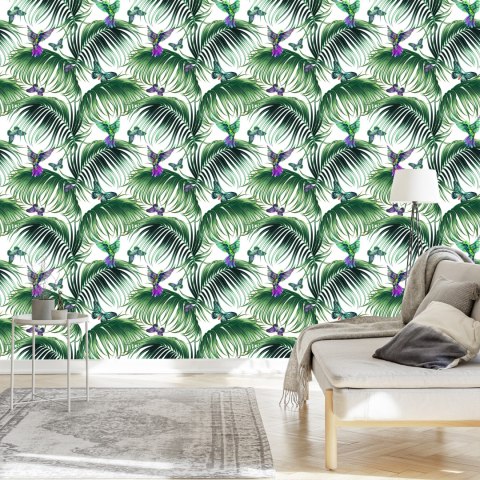 Tapeta Liście Palmowe Z Ptakami