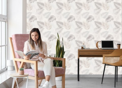 Tapeta Szare Liście Boho