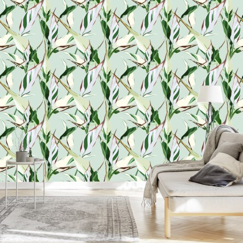 Tapeta W Stylu Retro Wzory Liście Natura