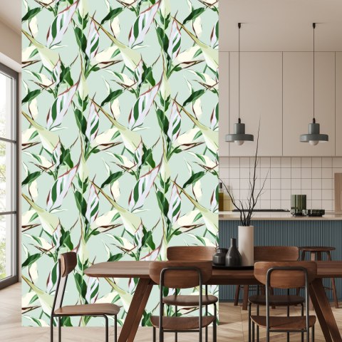 Tapeta W Stylu Retro Wzory Liście Natura
