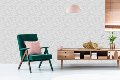 Tapeta Retro - Wirujące Szaro - Białe Spirale