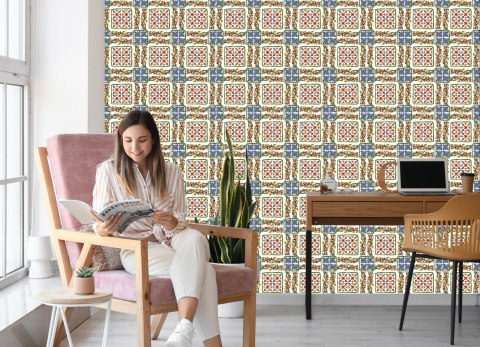Tapeta Do Kuchni Kolorowa Mozaika, Imitacja Płytek