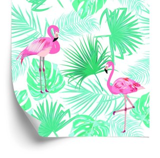 Tapeta Liście Tropikalne Flamingi